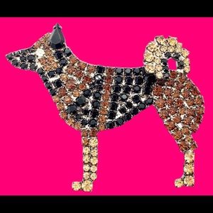 Kai Ken Dog Pin Swarovski Crystal Canine Brooch